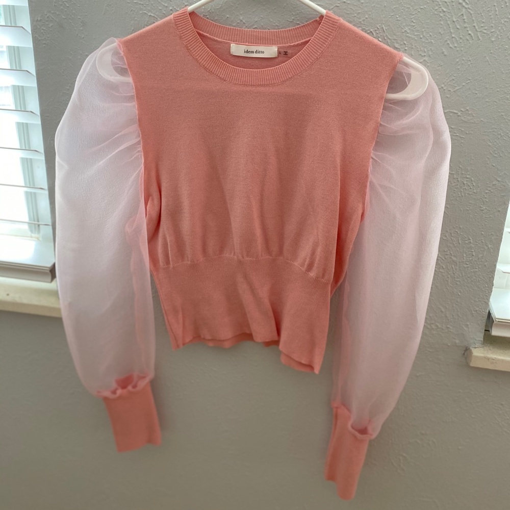 Light pink fluffy sheer sleeve top